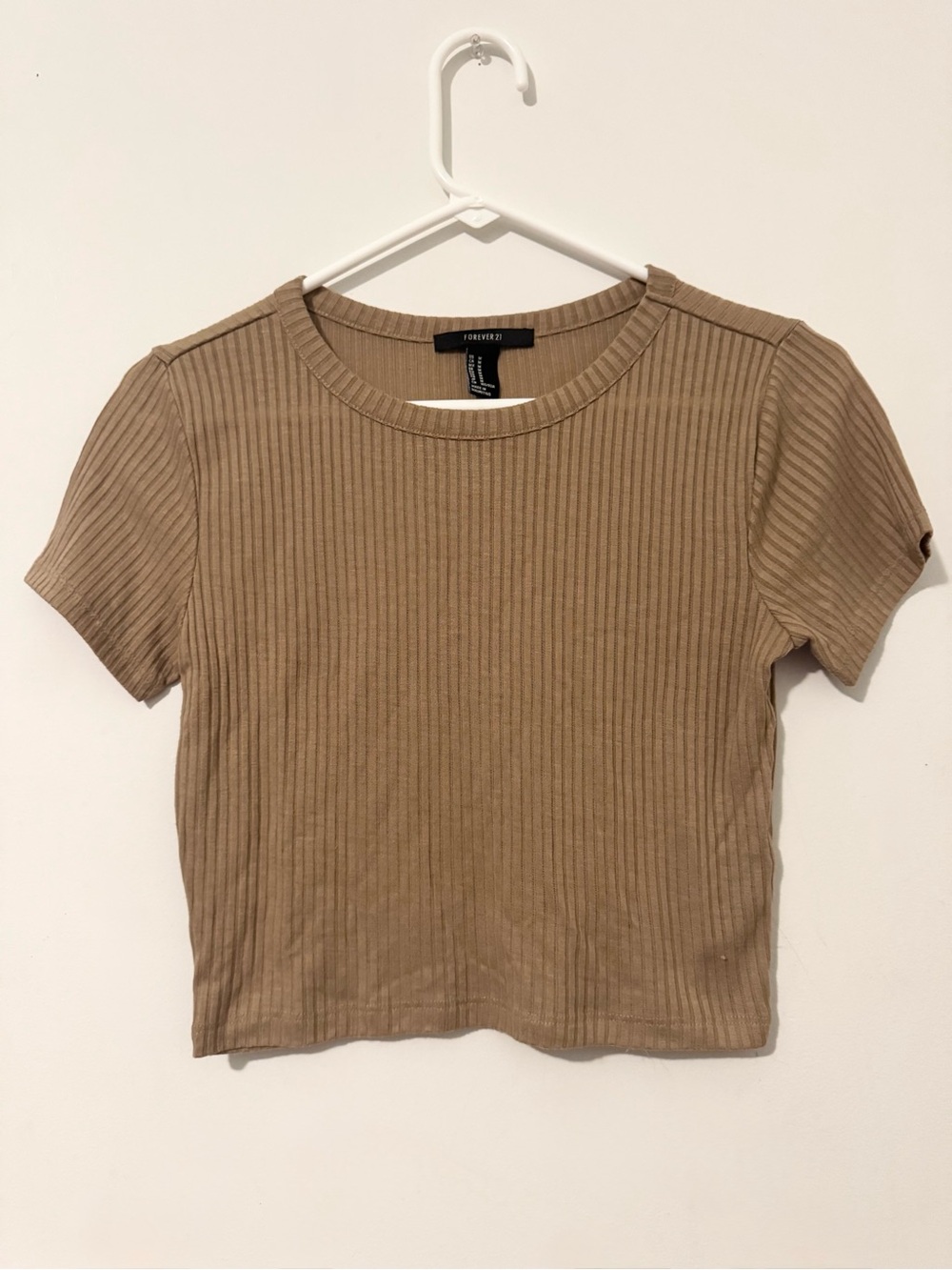 Forever 21 Brown Short Sleeve Ribbed Crop Top